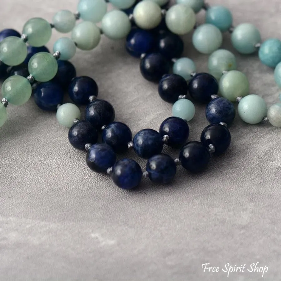 108 Natural Amazonite & Blue Sodalite Mala Bead Necklace