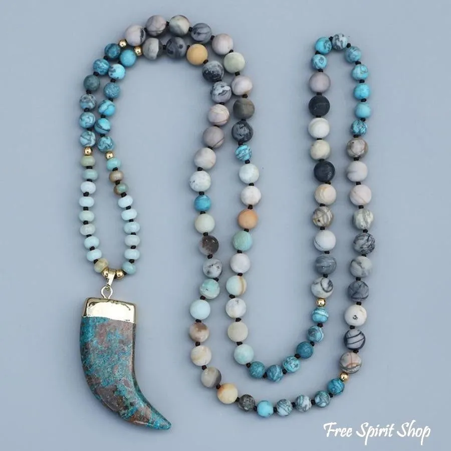 108 Natural Amazonite, Ocean Stone & Picasso Jasper Mala Necklace