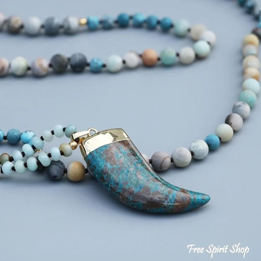 108 Natural Amazonite, Ocean Stone & Picasso Jasper Mala Necklace