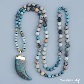 108 Natural Amazonite, Ocean Stone & Picasso Jasper Mala Necklace