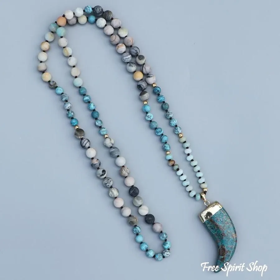 108 Natural Amazonite, Ocean Stone & Picasso Jasper Mala Necklace