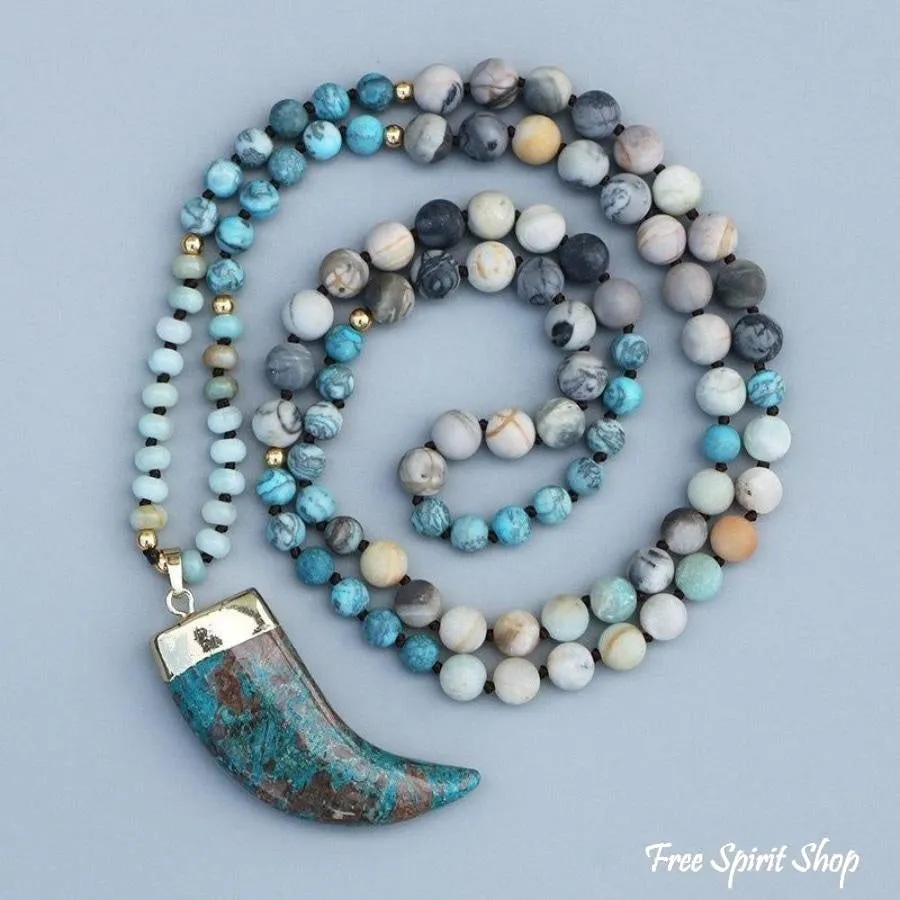 108 Natural Amazonite, Ocean Stone & Picasso Jasper Mala Necklace