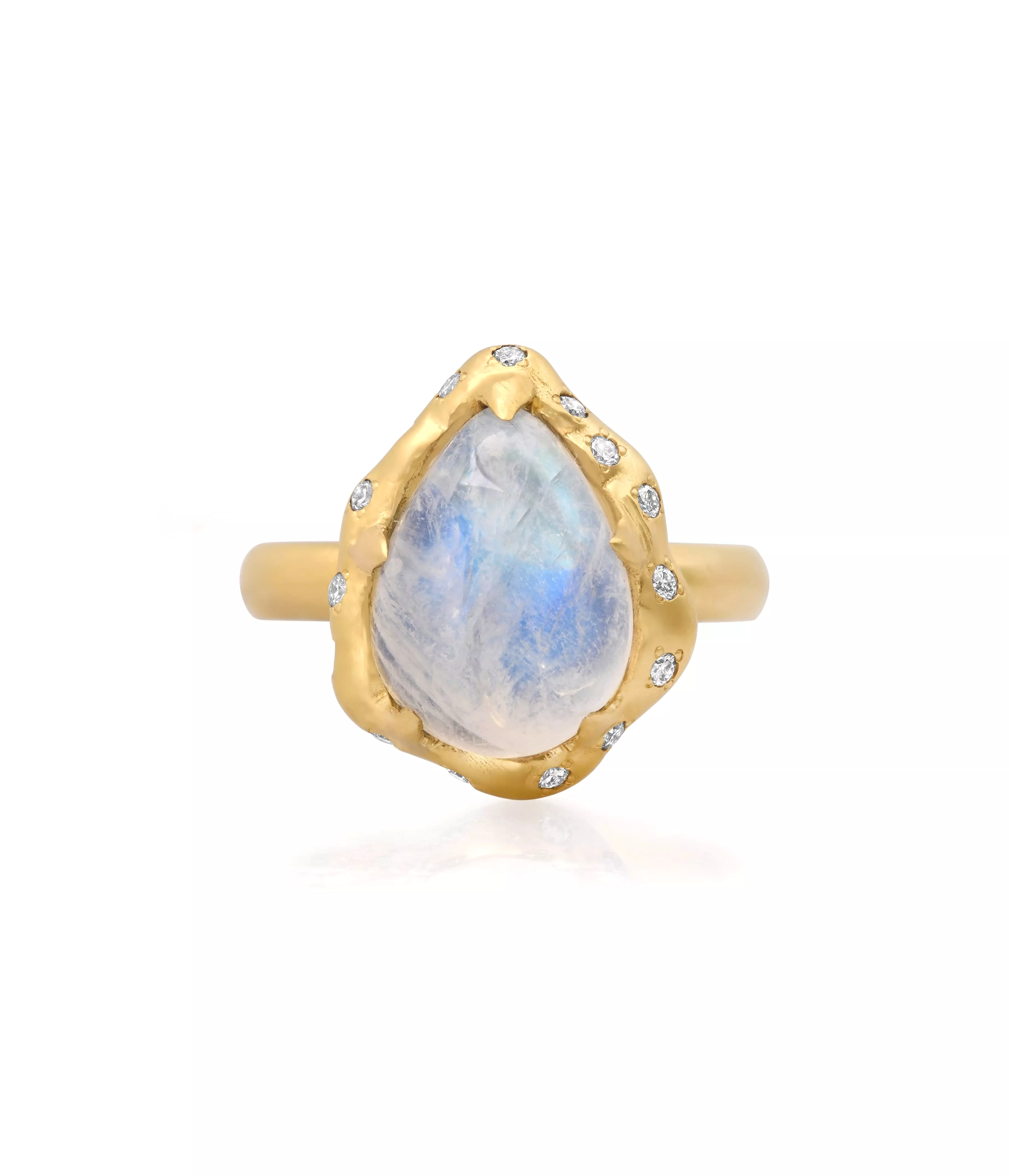 14K & 18K Pear Moonstone and Diamond Ring