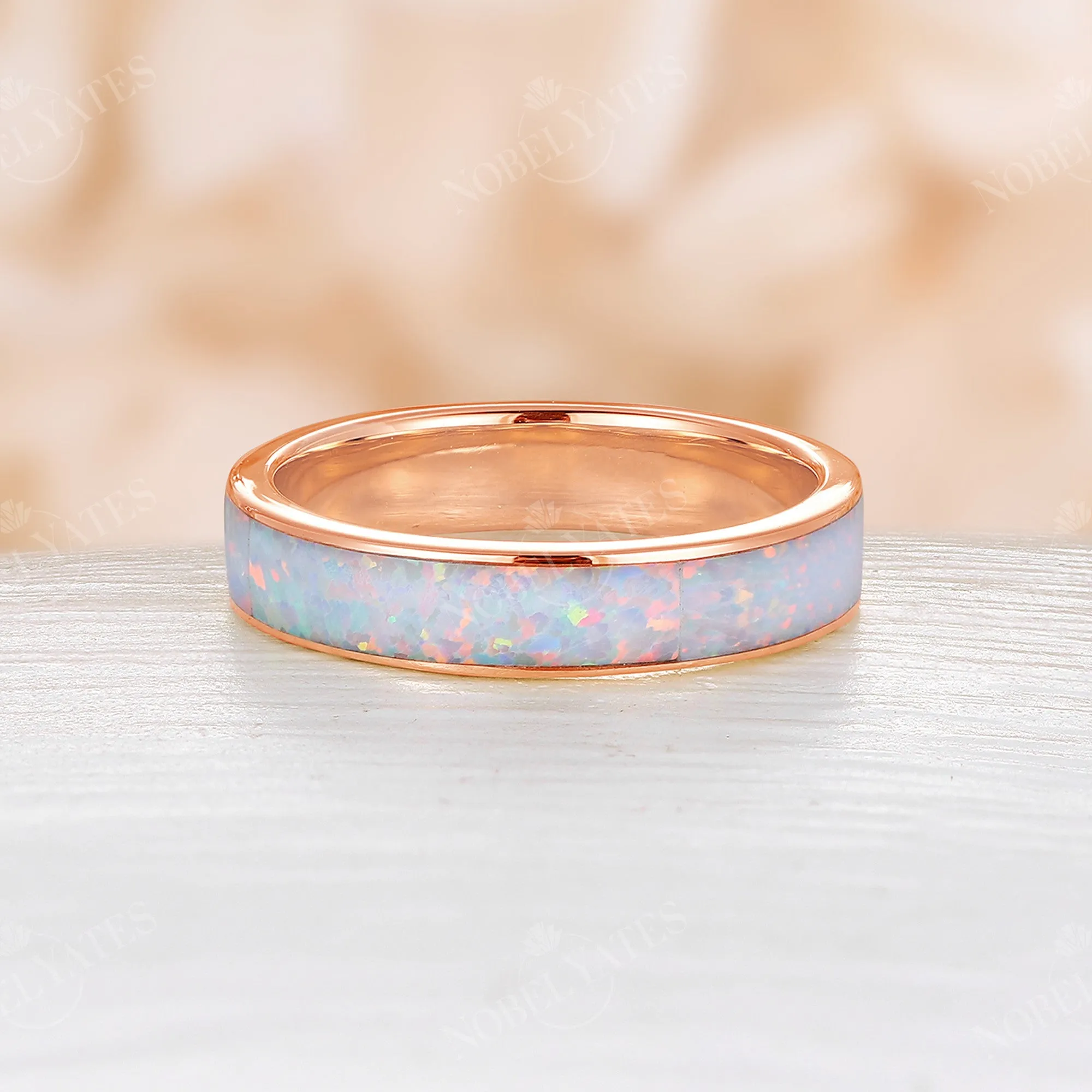 4mm Vintage Lab Opal Rose Gold Full Eternity Wedding Band