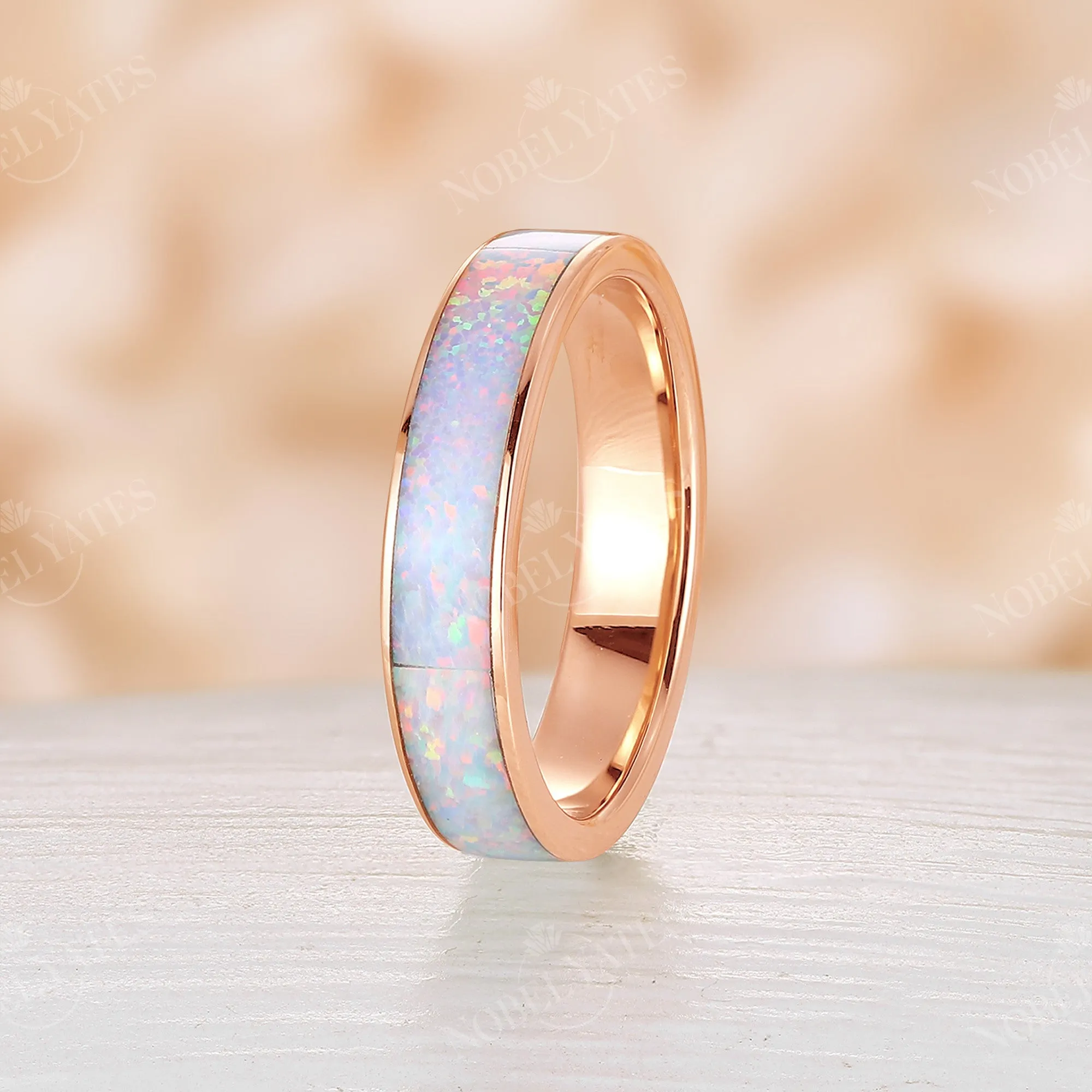 4mm Vintage Lab Opal Rose Gold Full Eternity Wedding Band