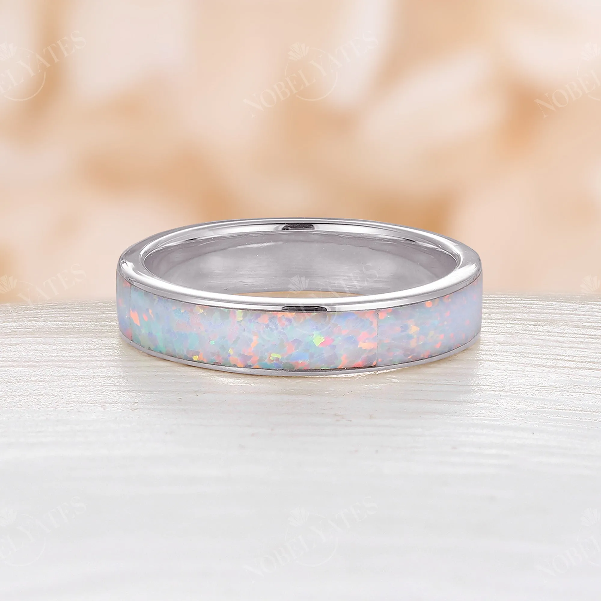 4mm Vintage Lab Opal Rose Gold Full Eternity Wedding Band