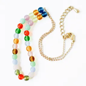 Adjustable Colorful Bead Necklace With Gold Chain - WS