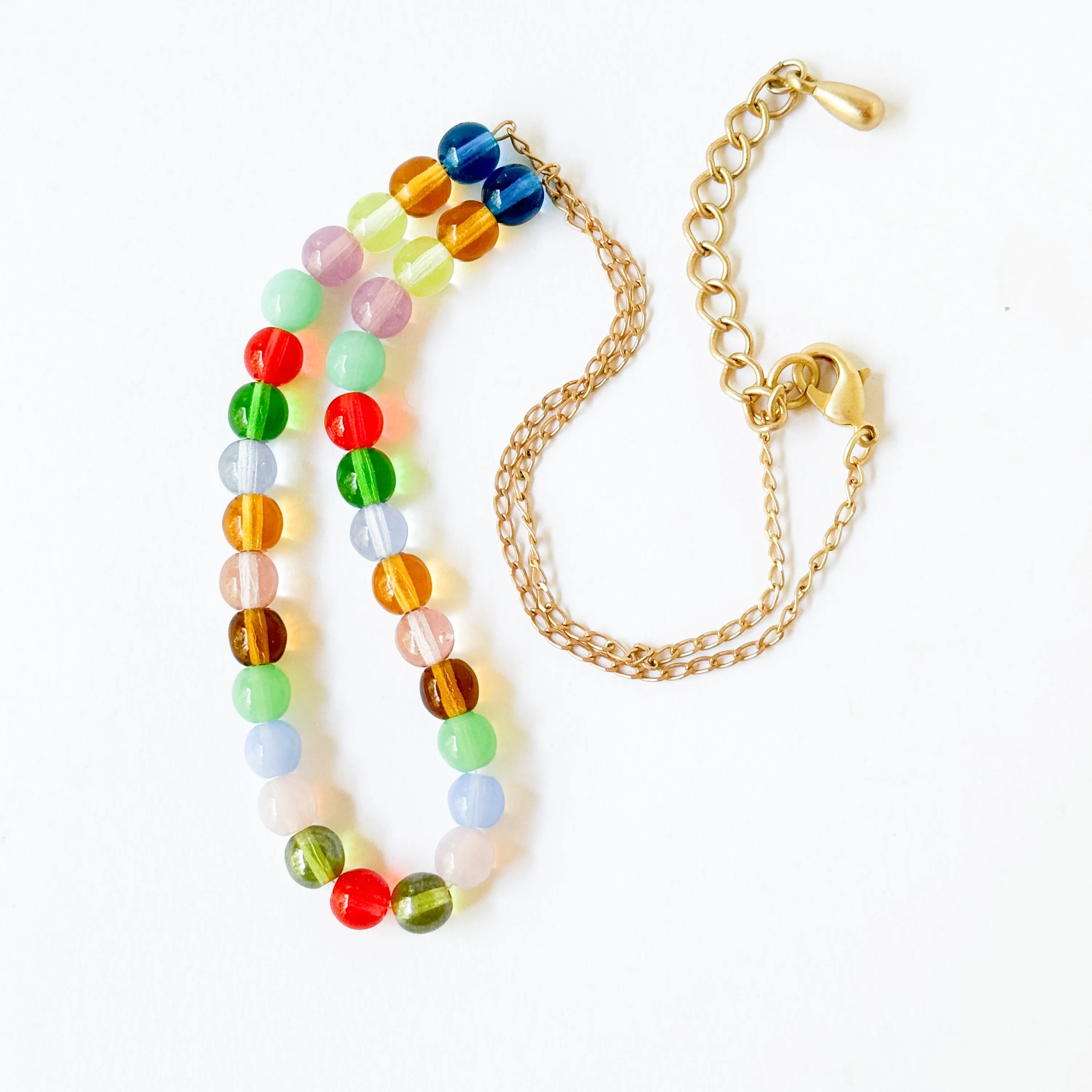 Adjustable Colorful Bead Necklace With Gold Chain - WS