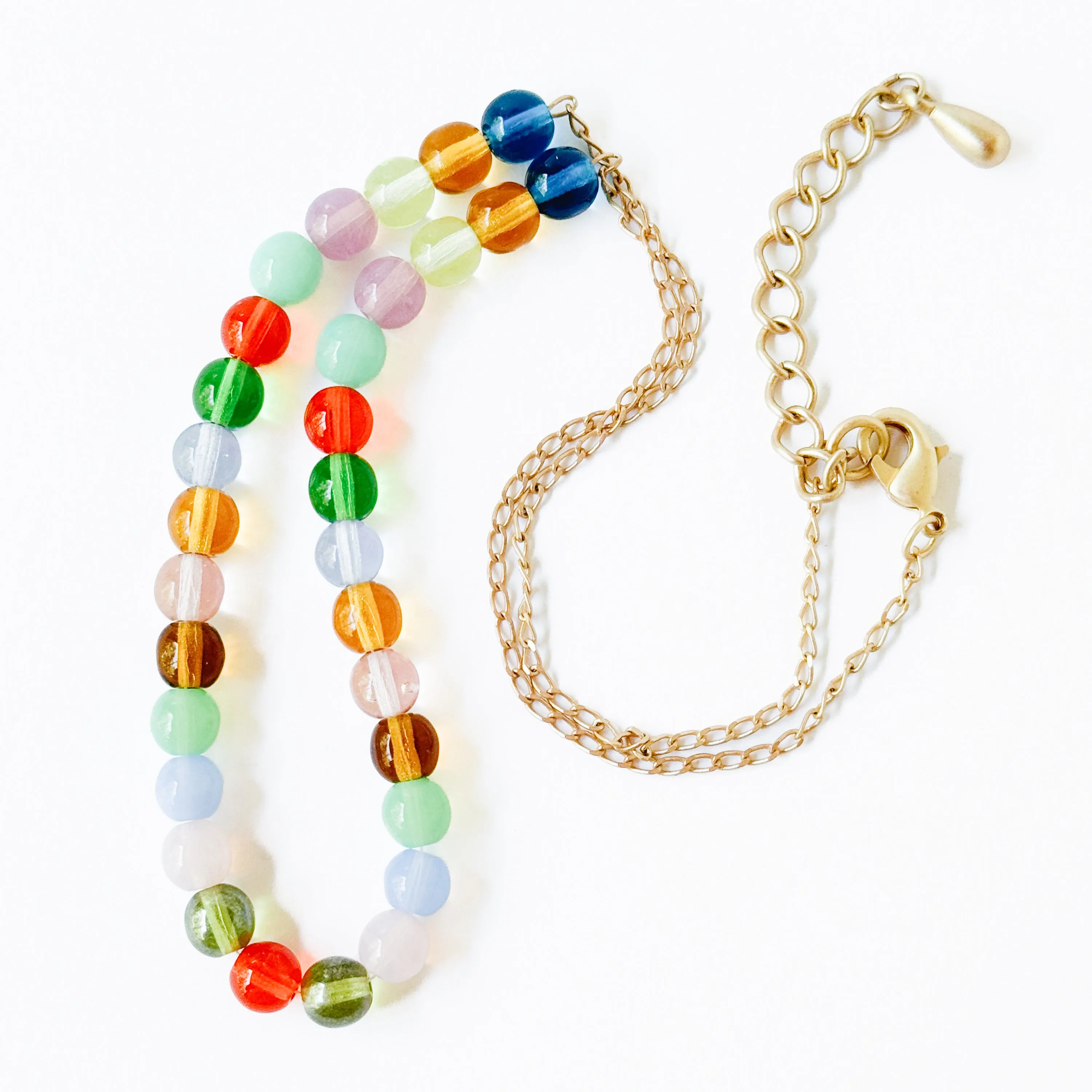 Adjustable Colorful Bead Necklace With Gold Chain