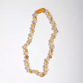 Amber Baby Necklace - Amber & Rose Quartz