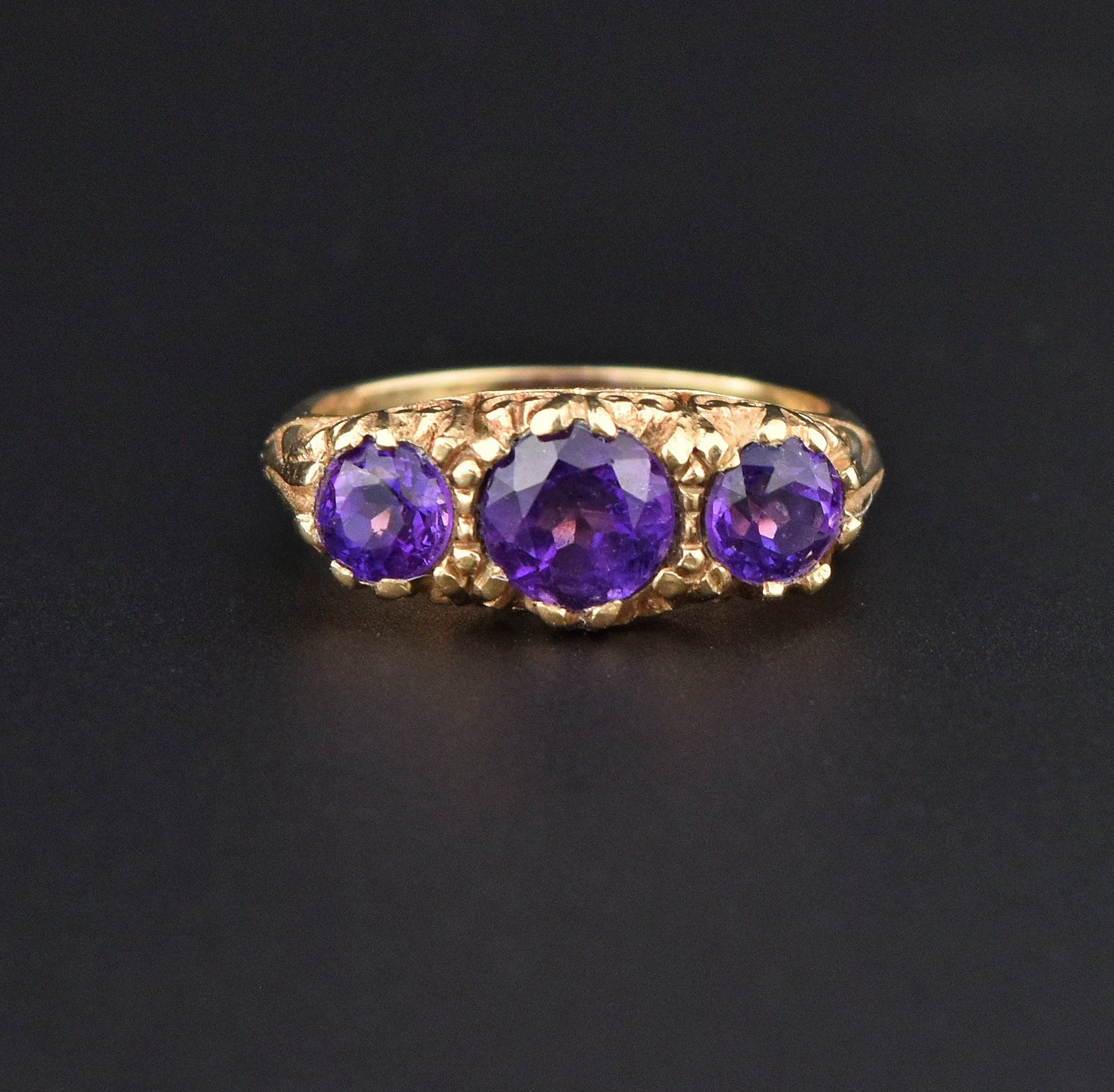 Amethyst Three Row Gold Half Hoop Eternity Ring