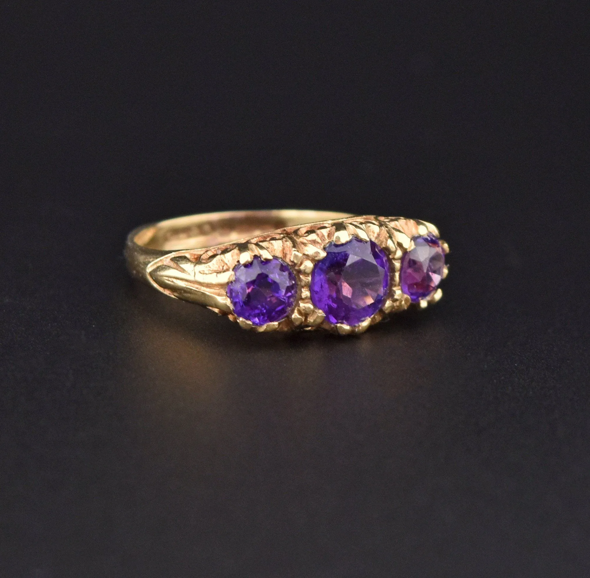 Amethyst Three Row Gold Half Hoop Eternity Ring