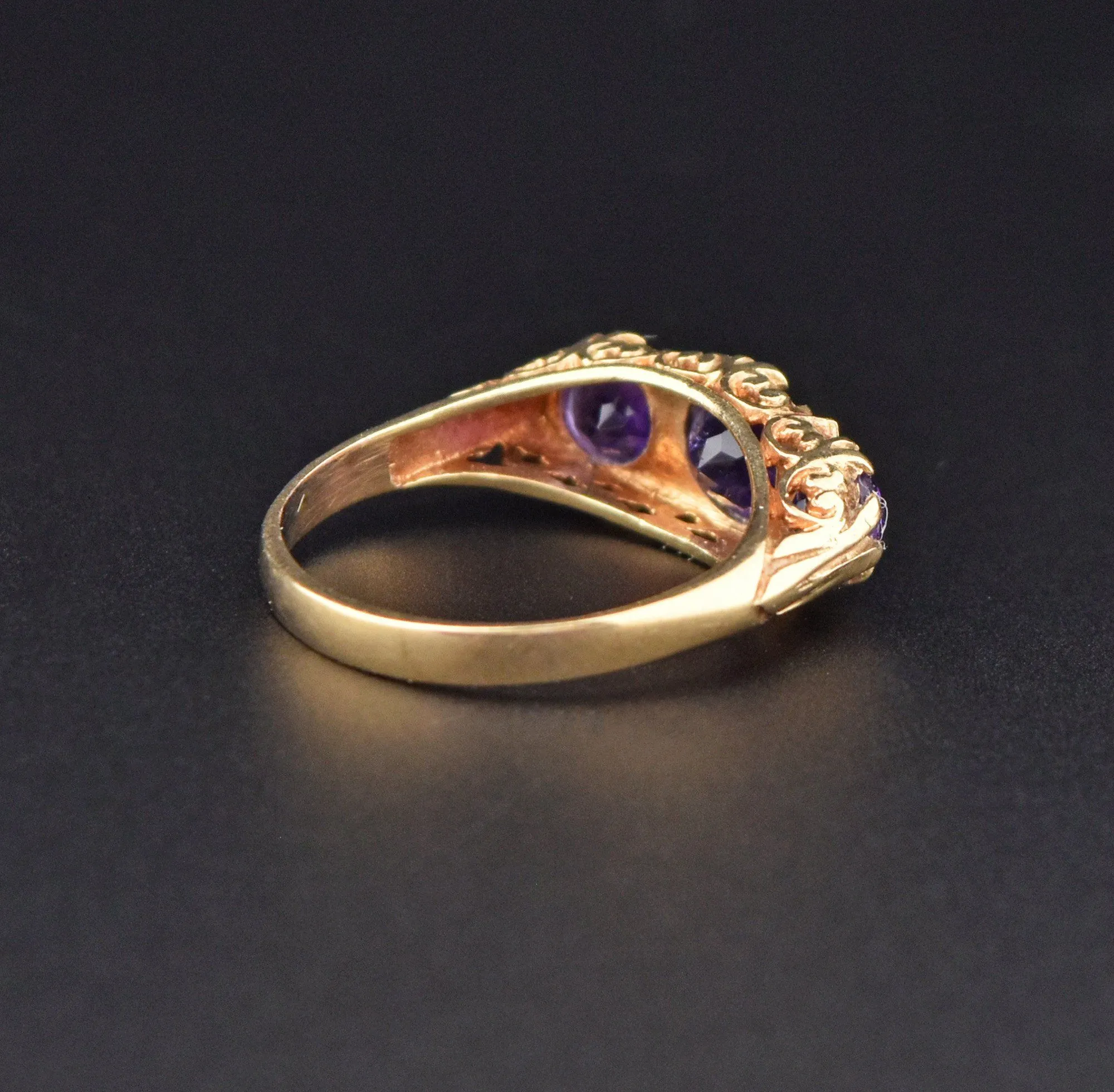 Amethyst Three Row Gold Half Hoop Eternity Ring