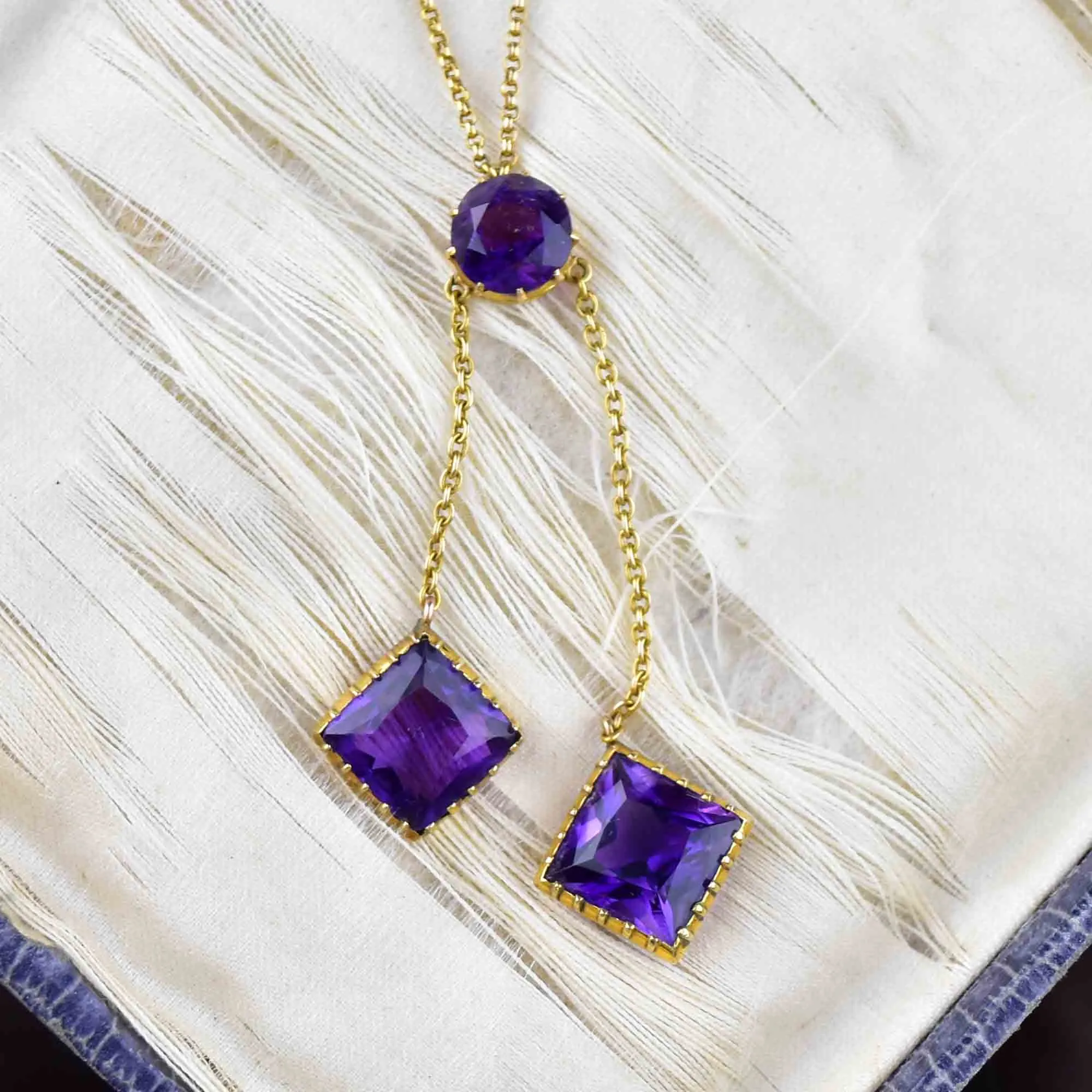 Antique 14K Gold Amethyst Negligee Necklace