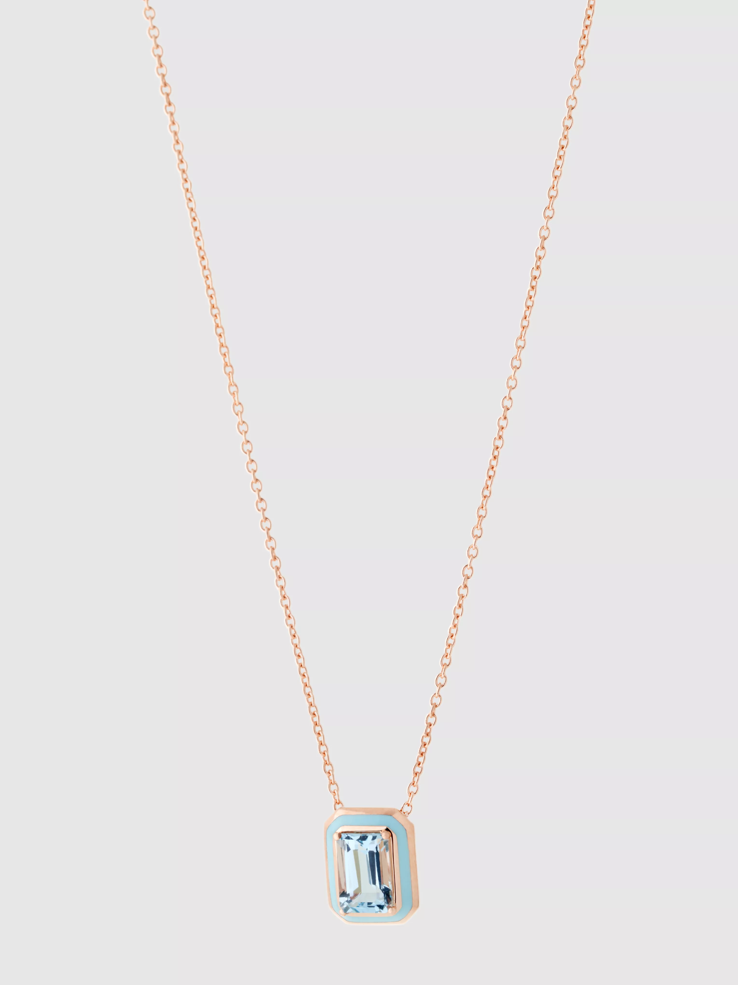 Aquamarine Enamel Pendant in Pink Gold and Light Blue