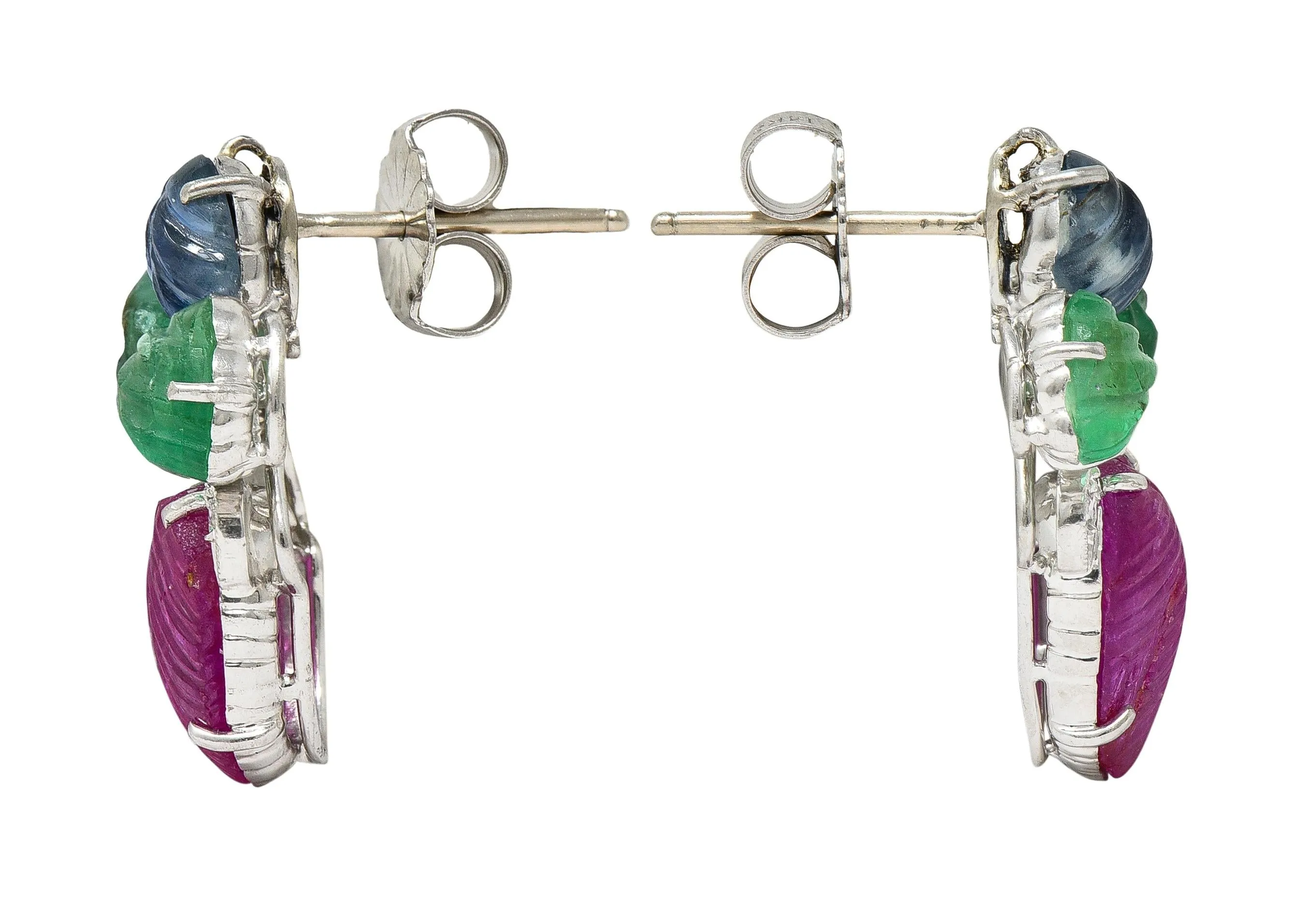 Art Deco 6.83 CTW Diamond Ruby Sapphire Emerald Platinum Vintage Tutti Frutti Earrings