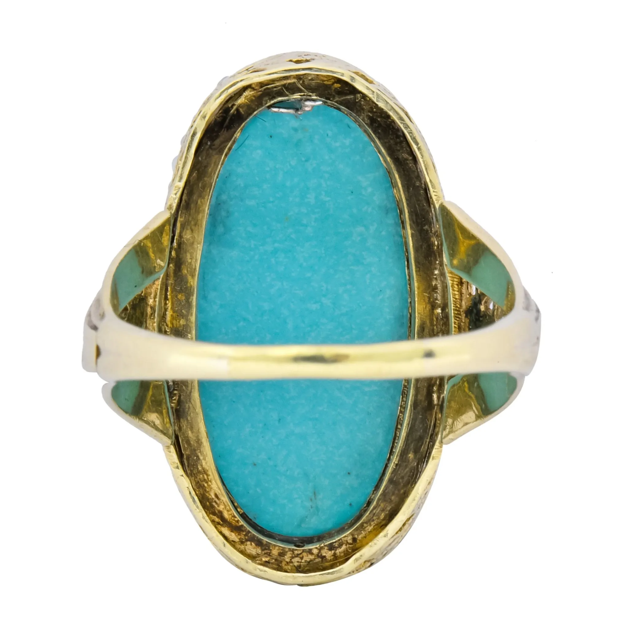 Art Deco Turquoise Seed Pearl 14 Karat Gold Fashion Ring