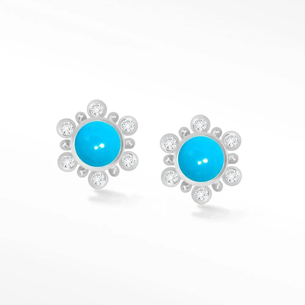 Athena Sleeping Beauty Turquoise 18k White Gold Stud Earrings