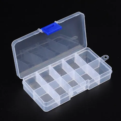 Bead Storage Containers, Plastic Storage Organizer, 10 Compartments, With Adjustable Dividers, 13cm