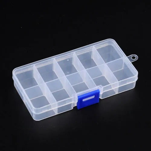 Bead Storage Containers, Plastic Storage Organizer, 10 Compartments, With Adjustable Dividers, 13cm