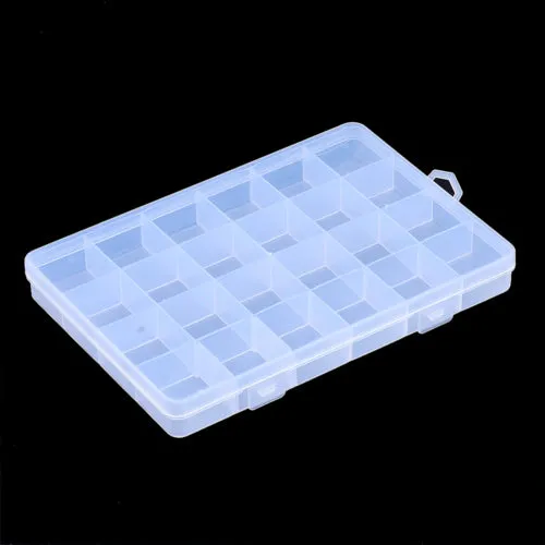 Bead Storage Containers, Plastic Storage Organizer, 24 Compartments, With Adjustable Dividers, Rectangle, Clear, 19cm