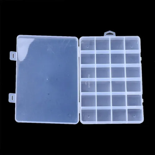 Bead Storage Containers, Plastic Storage Organizer, 24 Compartments, With Adjustable Dividers, Rectangle, Clear, 19cm