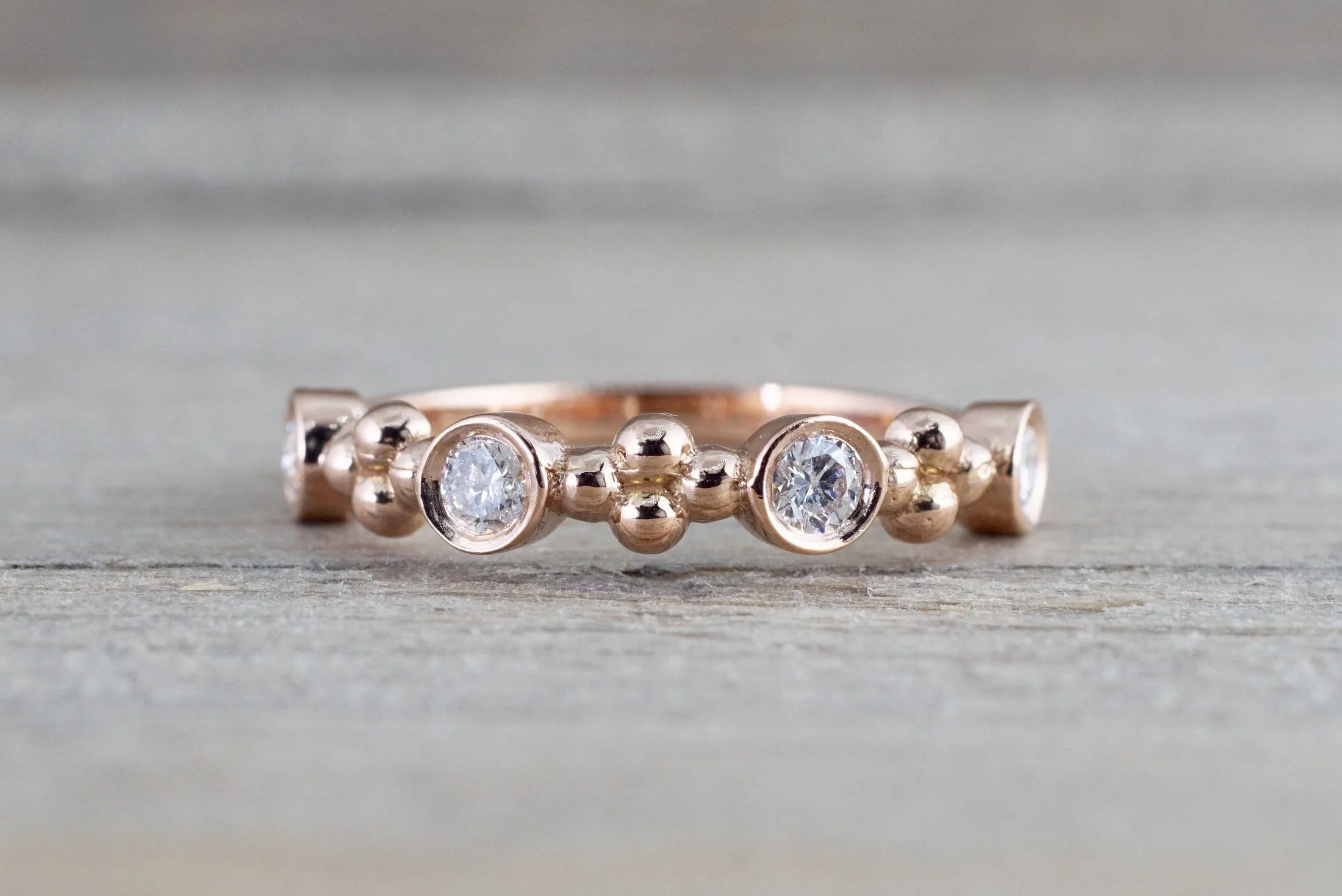 Bezel Diamond Clover Bead Band Ring