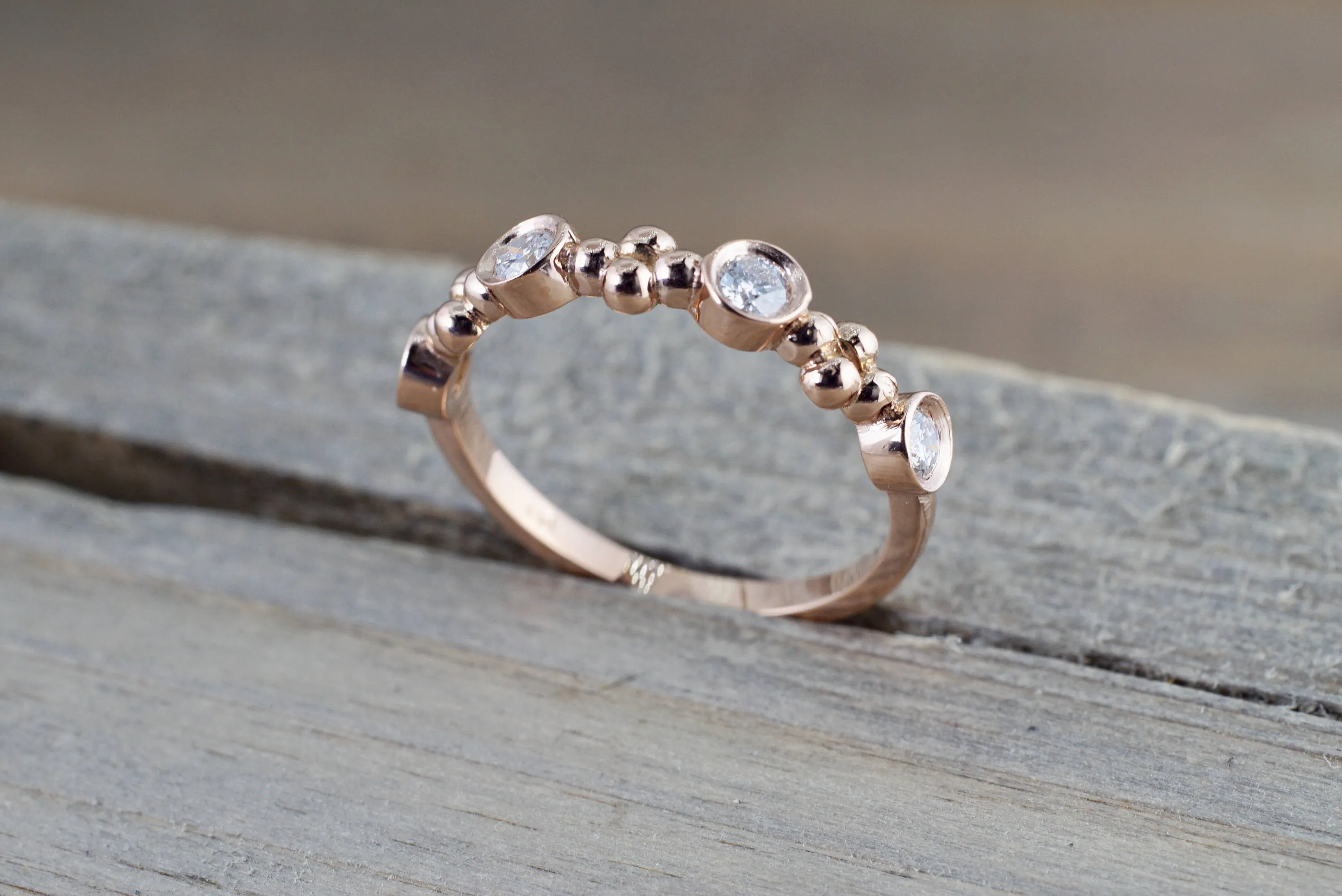 Bezel Diamond Clover Bead Band Ring