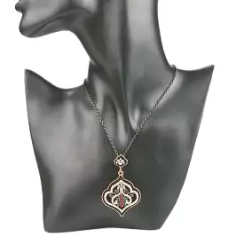 Black Pendant with Silver Crystals Ornate Pendant Necklace