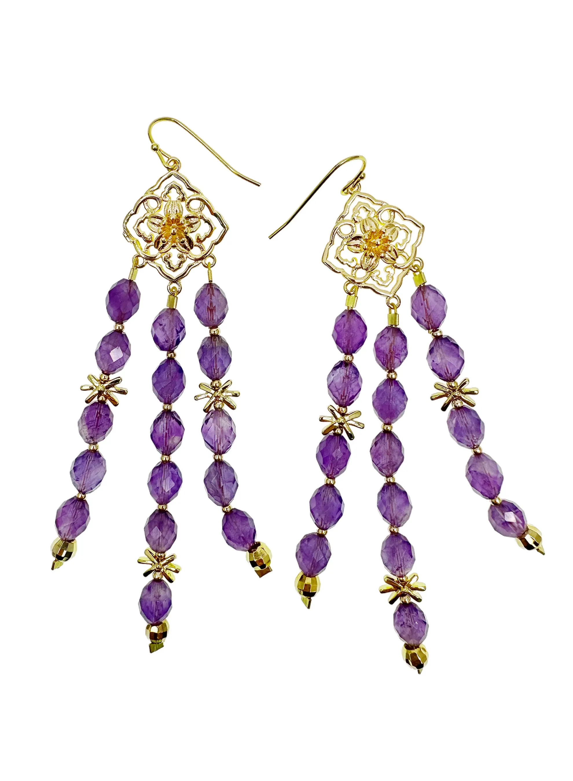 Bohemian Amethyst Beaded Tassel Earrings LE011