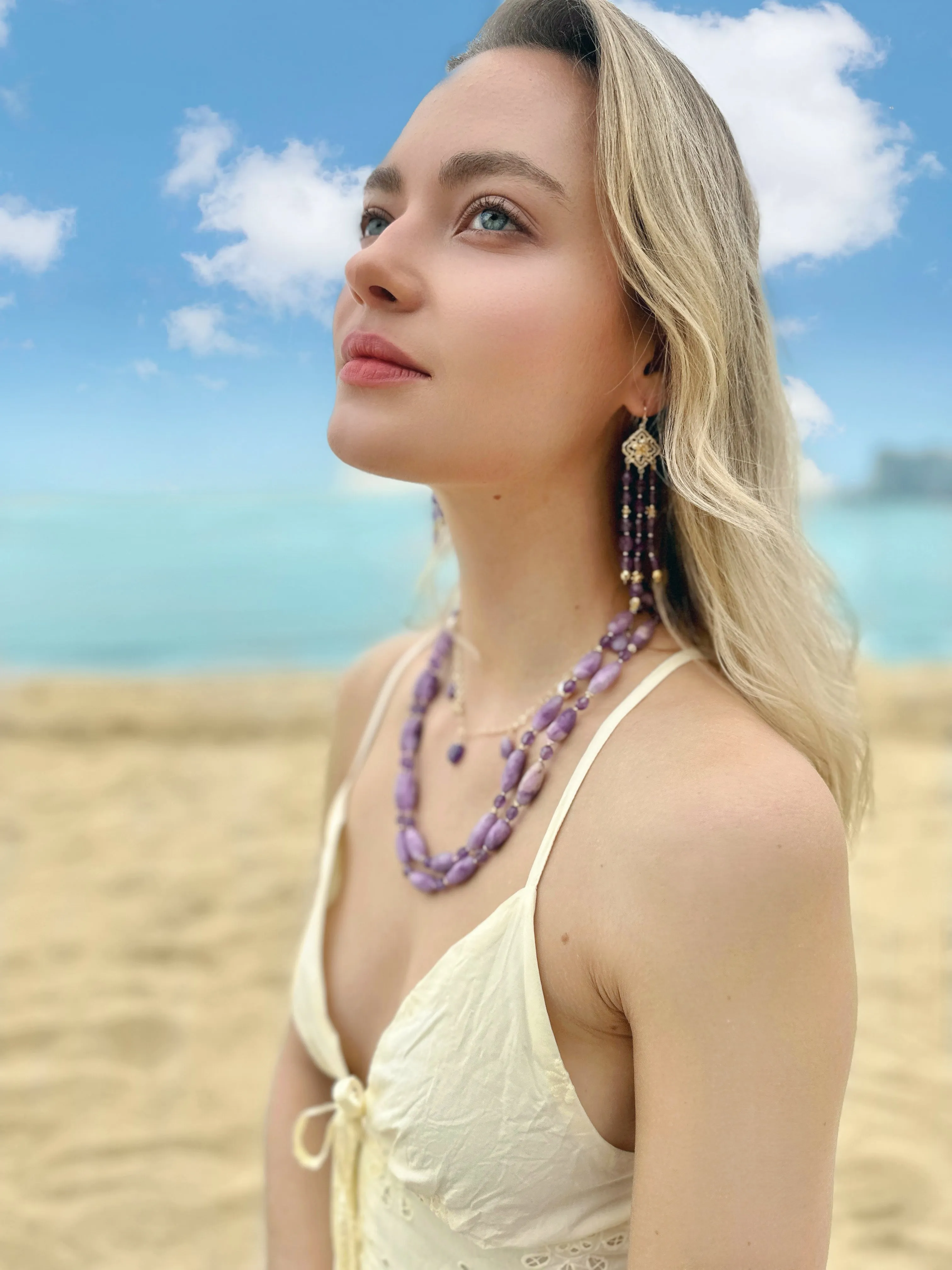 Bohemian Amethyst Beaded Tassel Earrings LE011