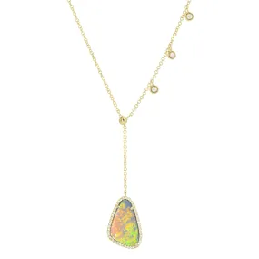 Boulder Opal Double Slider Lariat With Diamonds - Gray