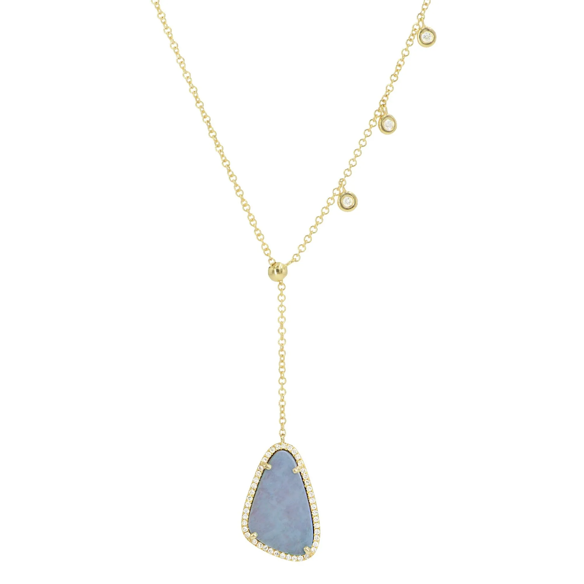 Boulder Opal Double Slider Lariat With Diamonds - Gray