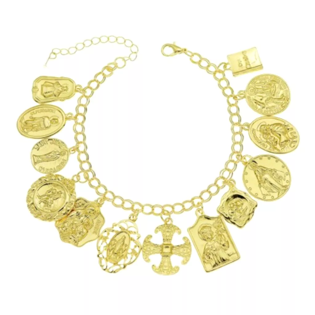 Bright Gold Religious Saints Charm Bracelet