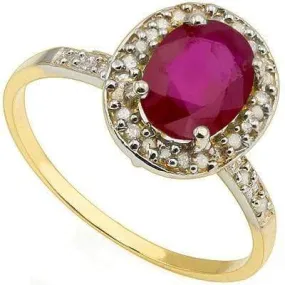 BRILLIANT 1.72 CT AFRICAN RUBY & 28 PCS WHITE DIAMOND 10K SOLID YELLOW GOLD RING