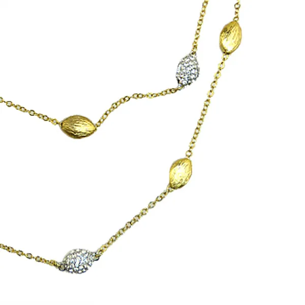 Brushed Gold Toned Bead Oval Pave Chain Necklace Marco Bicego Inspired