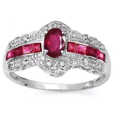 CAPTIVATING 0.56 CT AFRICAN RUBY & 8 PCS AFRICAN RUBY 10K SOLID WHITE GOLD RING