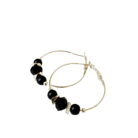 Caracol Detailed Hoop Earrings -2450-BLK-S