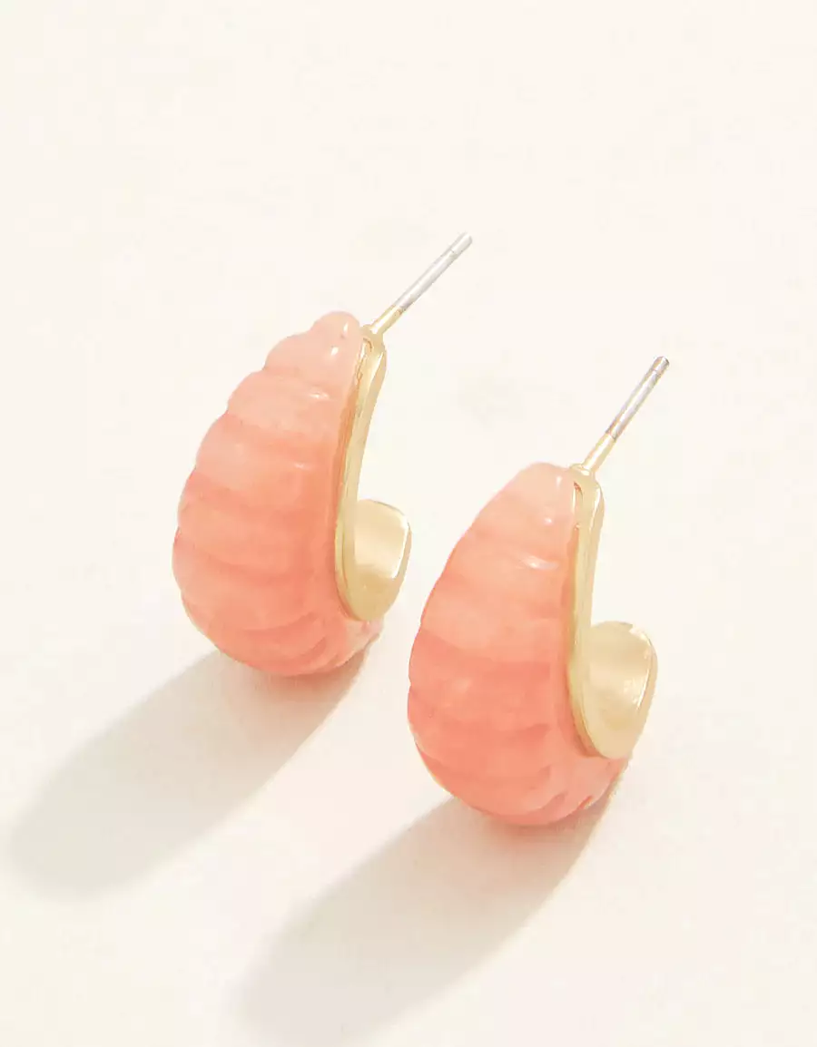 Carved Hoop Earrings Coral