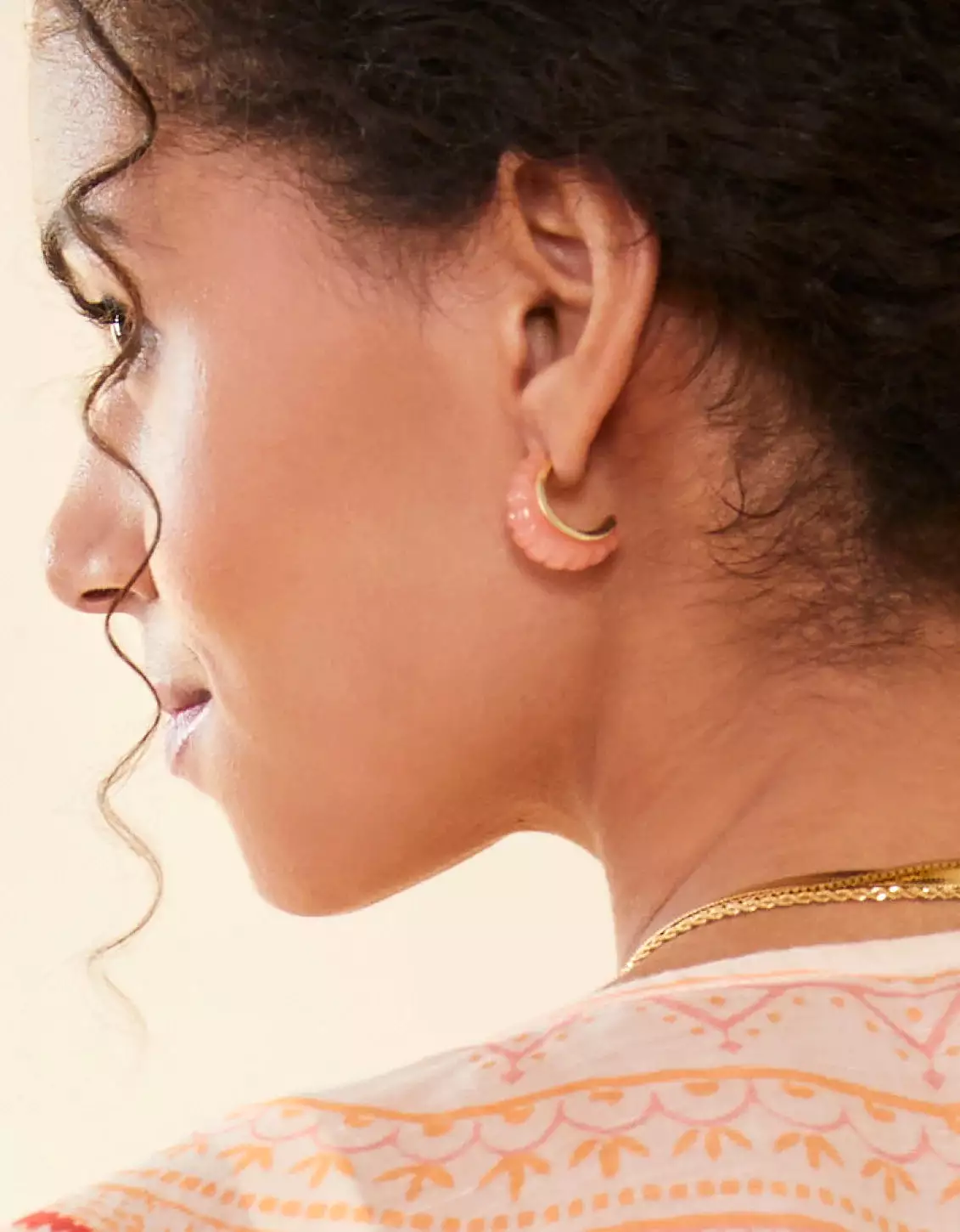 Carved Hoop Earrings Coral