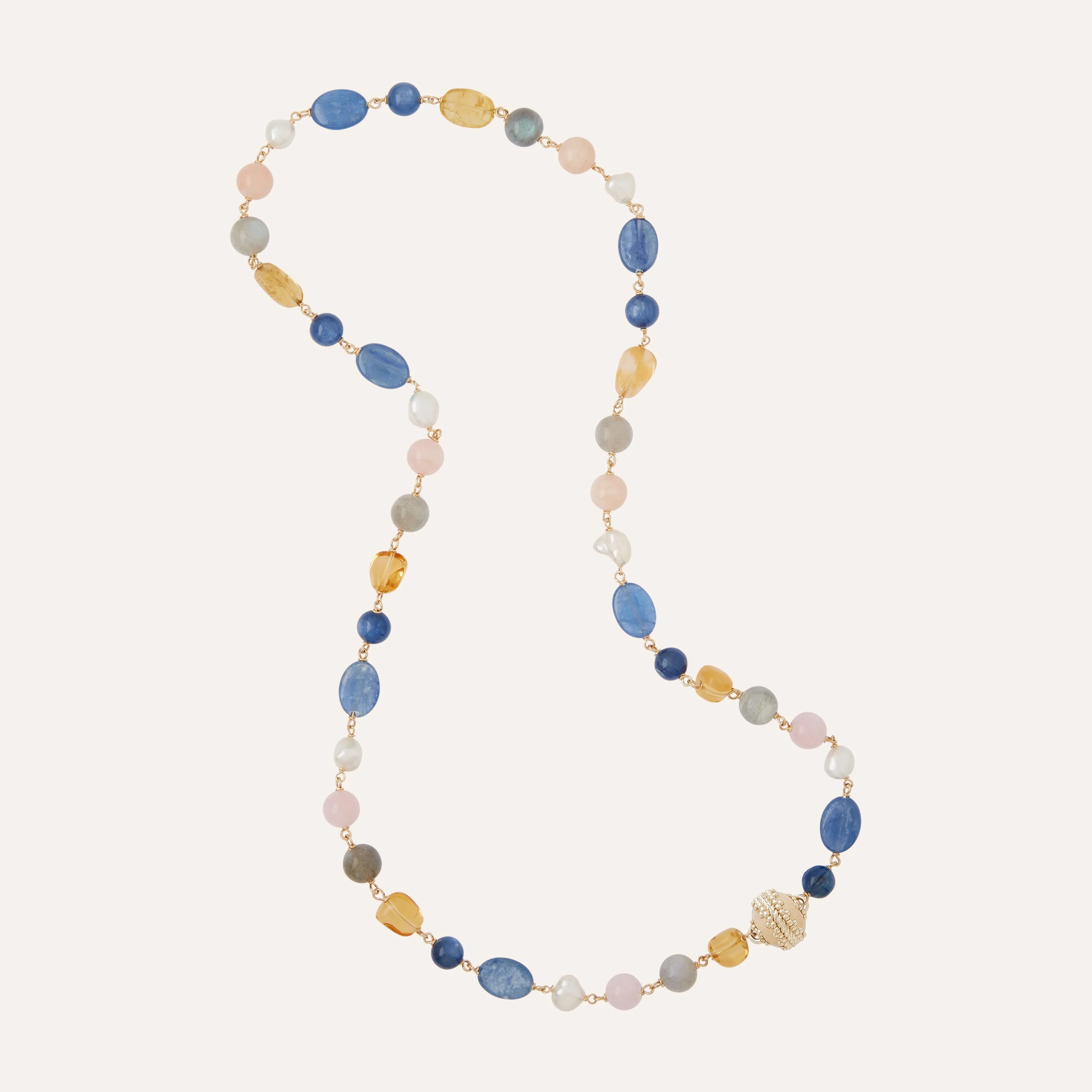 Caspian Citrine, Morganite, and Kyanite Necklace