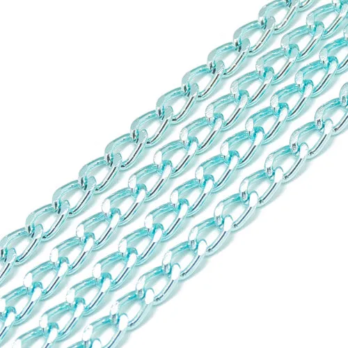 Chain, Aluminium, Twisted Chain, Curb Chain, Open Link, Pale Turquoise, 7.5x4mm