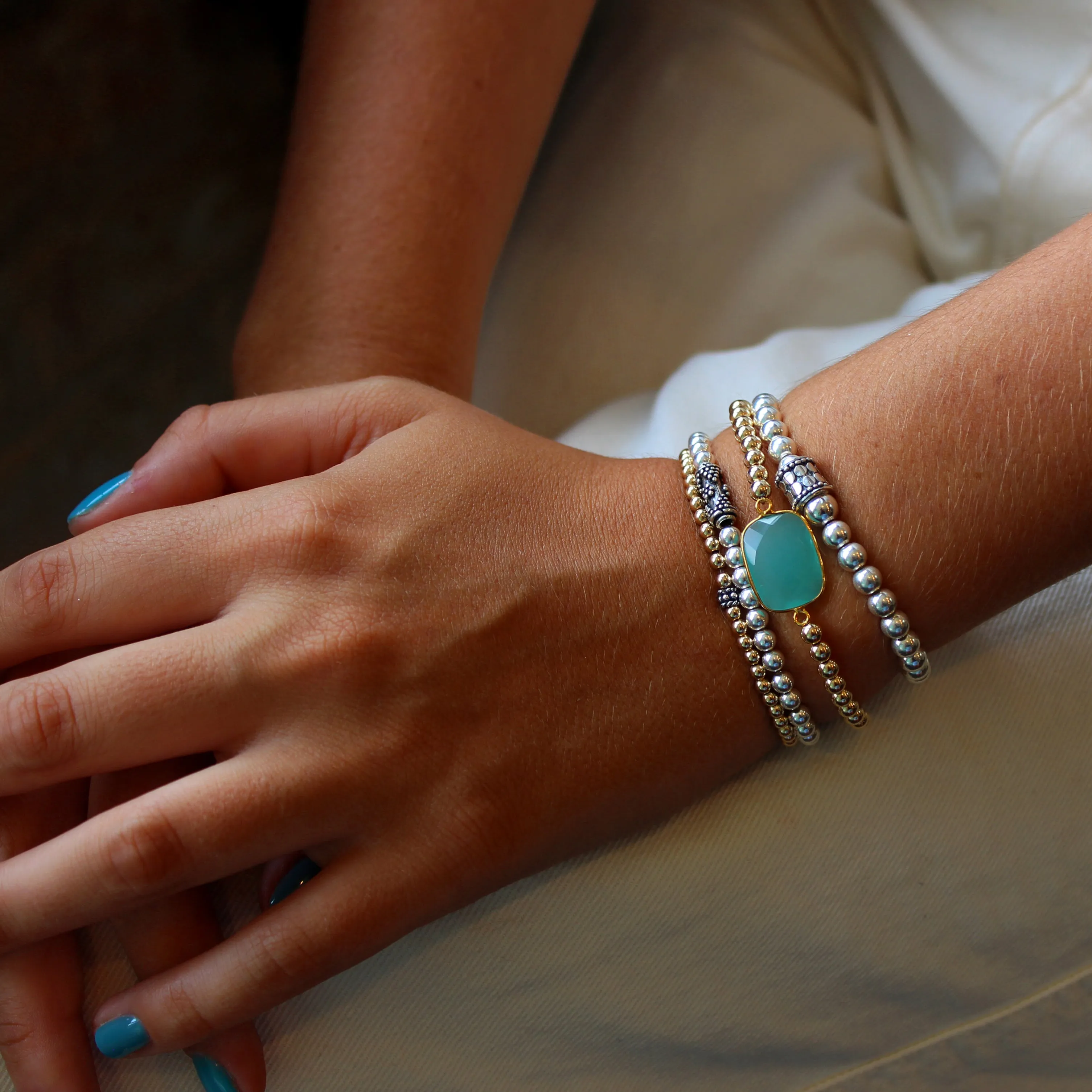 Chalcedony Bead Bracelet