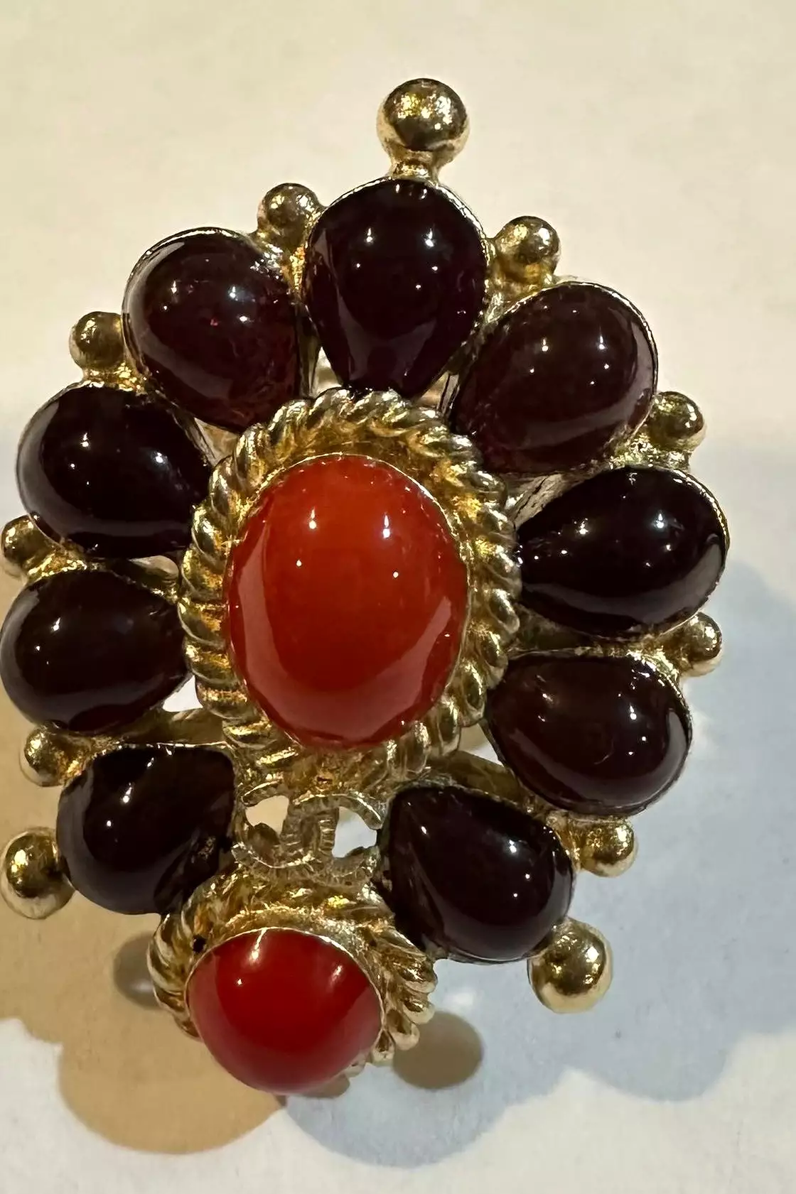 Chanel 14A 2014 Paris Dallas Cocktail Ring with Red Stones Size 6 1/4