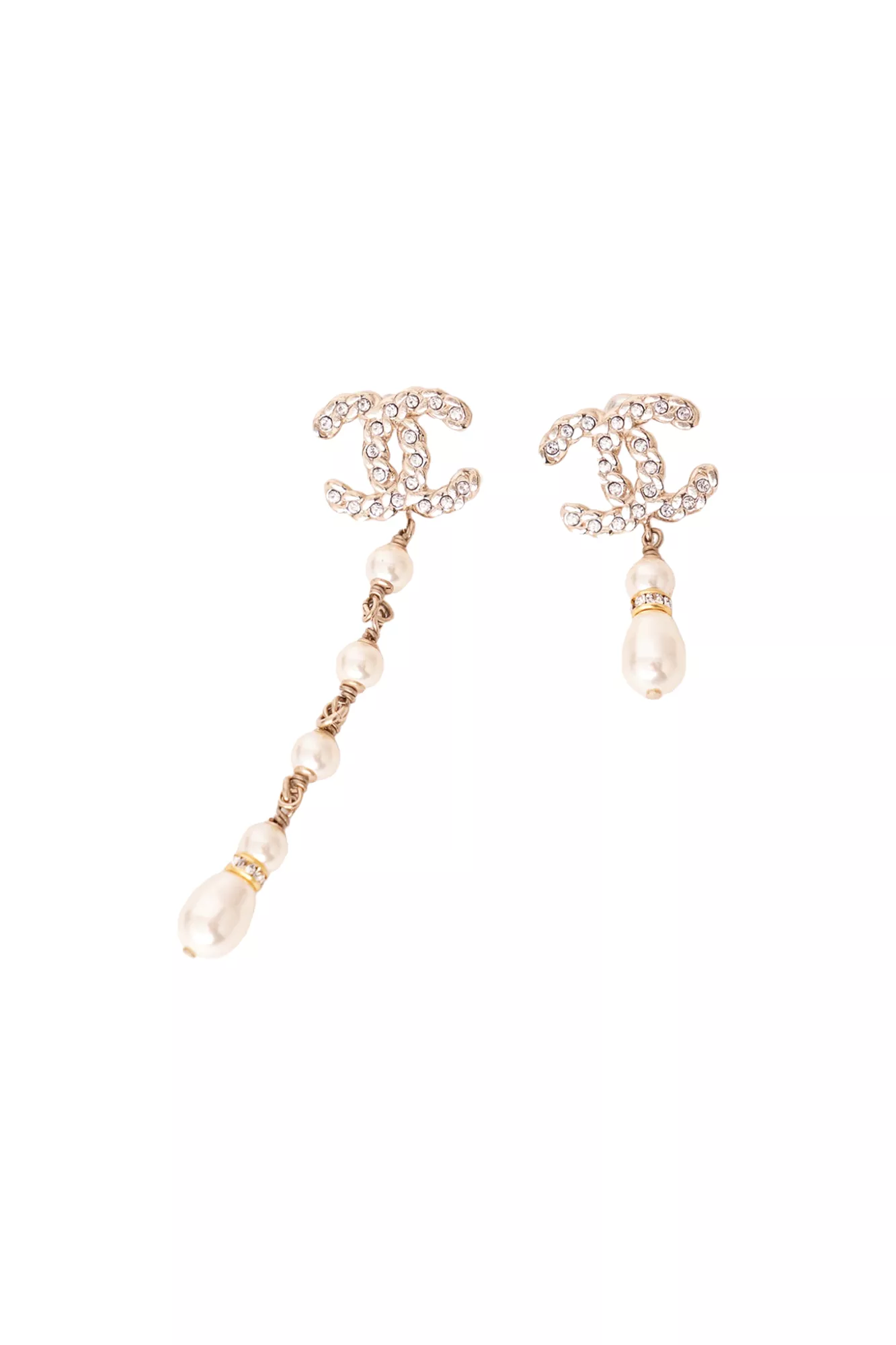 Chanel Gold Crystal Pearls Coronation Uneven Earring