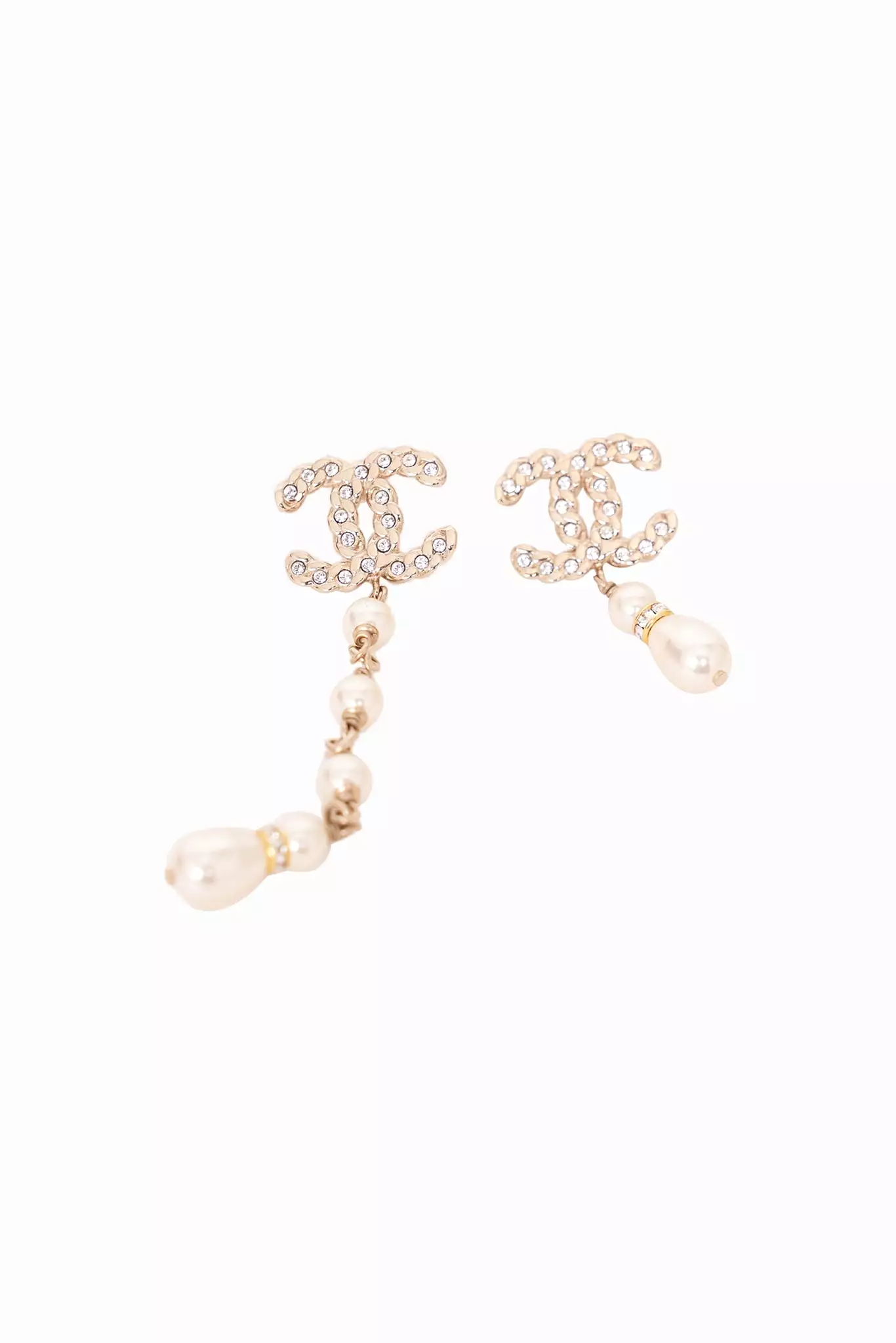 Chanel Gold Crystal Pearls Coronation Uneven Earring