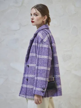 Checked Short Coat Jacket - Purple