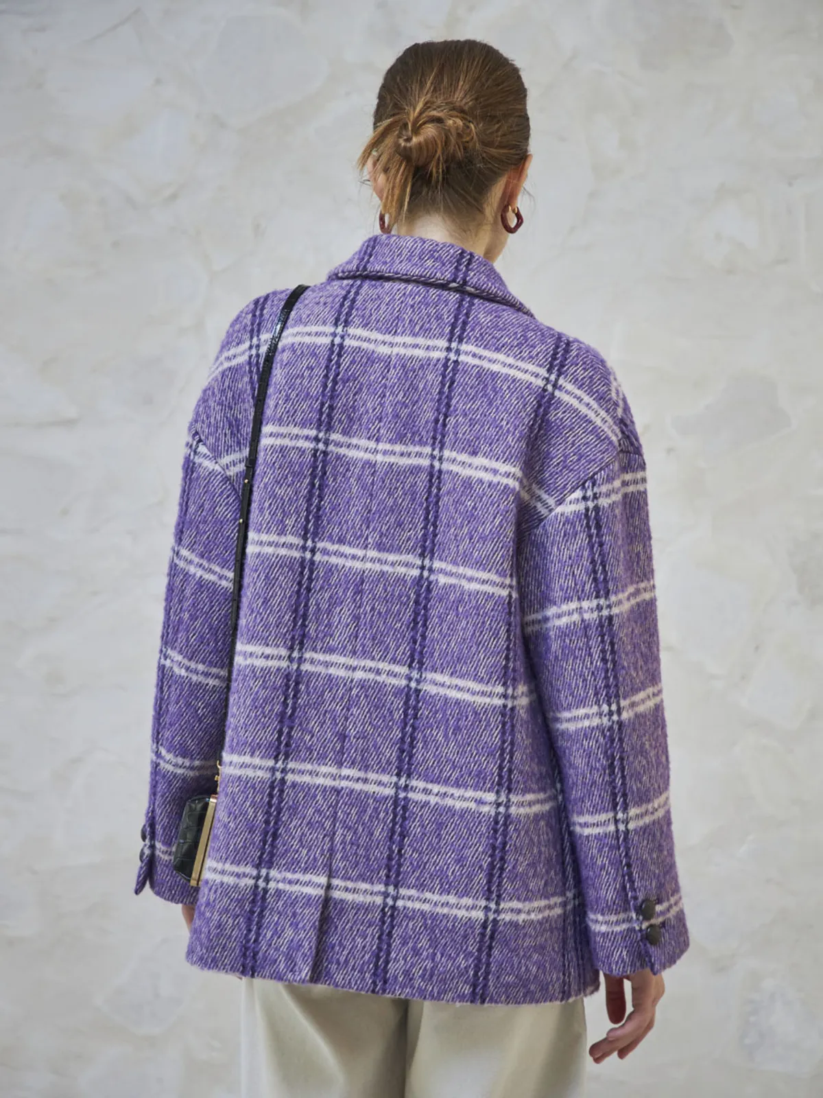 Checked Short Coat Jacket - Purple