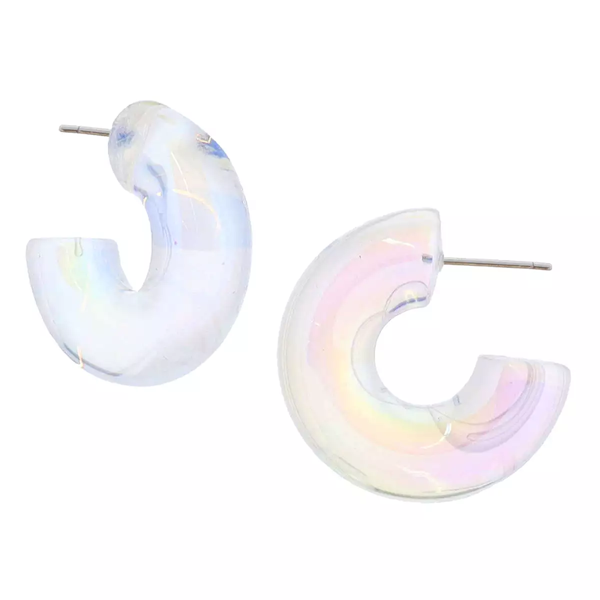 Chunky Iridescent Clear Resin Hoop Earrings