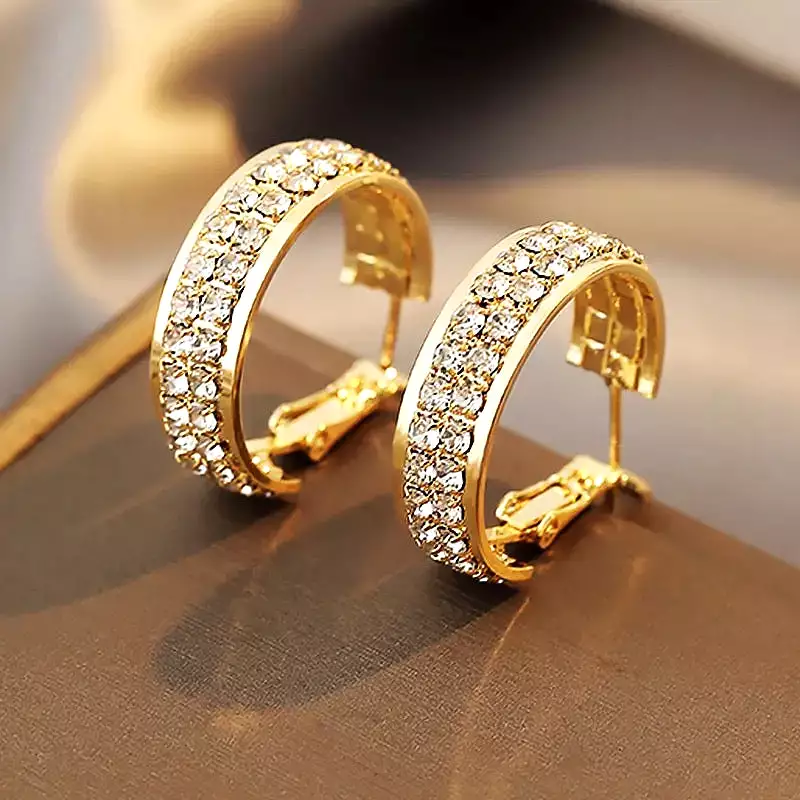 Classic Copper Alloy Zirconium Drill Metal Hoop Earrings For Woman S4630885